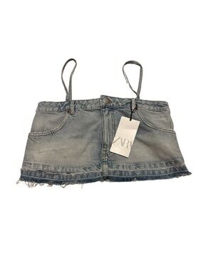 Zara TRF Skirt-Effect Denim Crop Top
